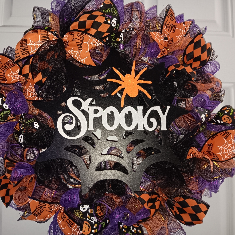 Spooky Halloween Wreath with Spider and Web Design